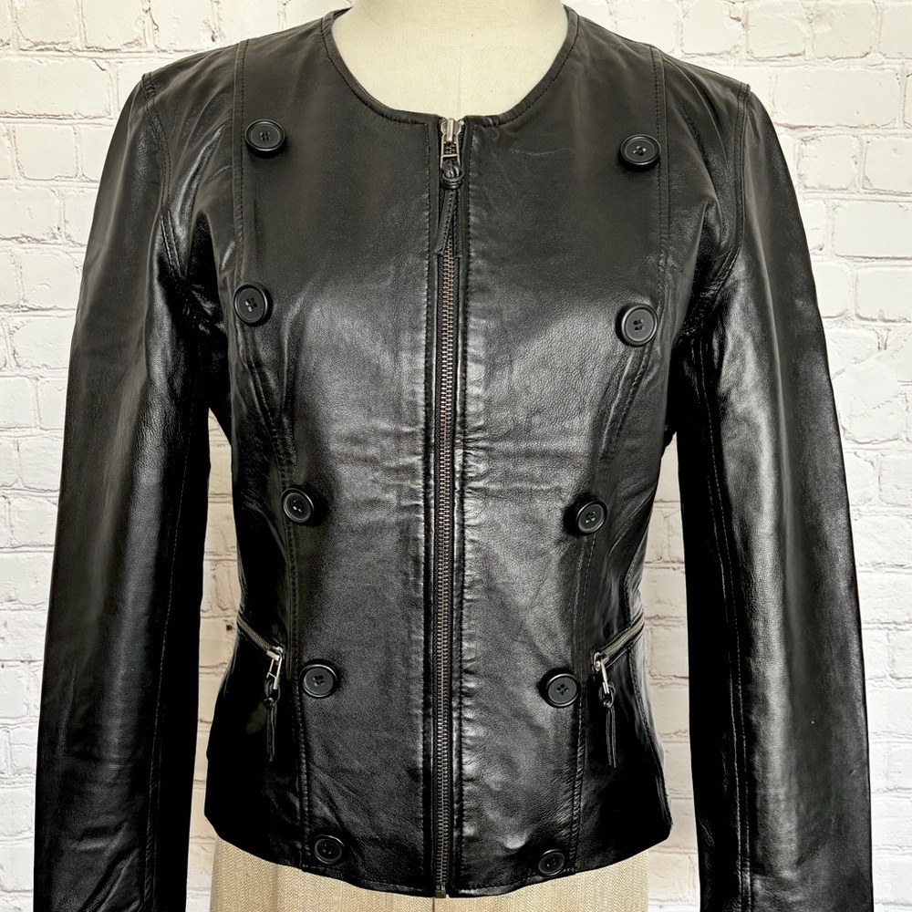 BOD & CHRISTENSEN Ariel Black Long Sleeve Genuine Leather Fitted Jacket--M - Picture 2 of 16